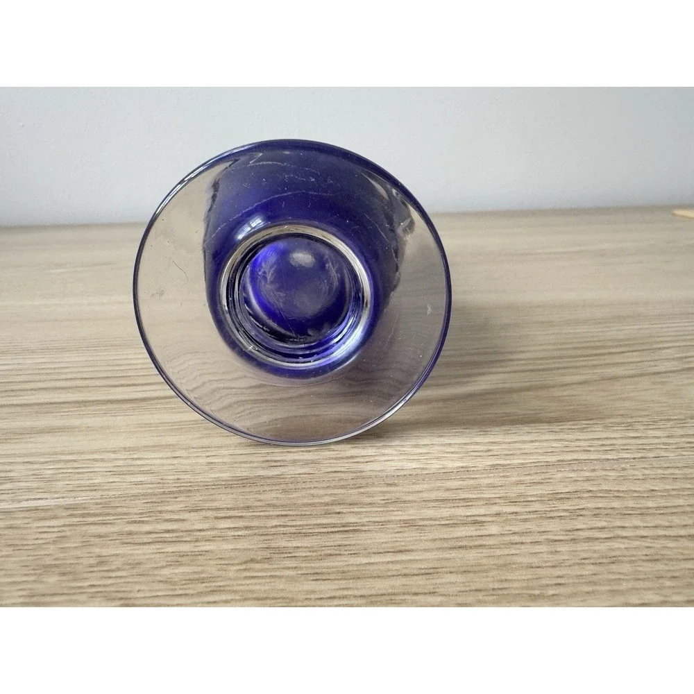 Vintage Cobalt Blue Cut To Clear Glass Bud Vase Floral Etched Footed 6
